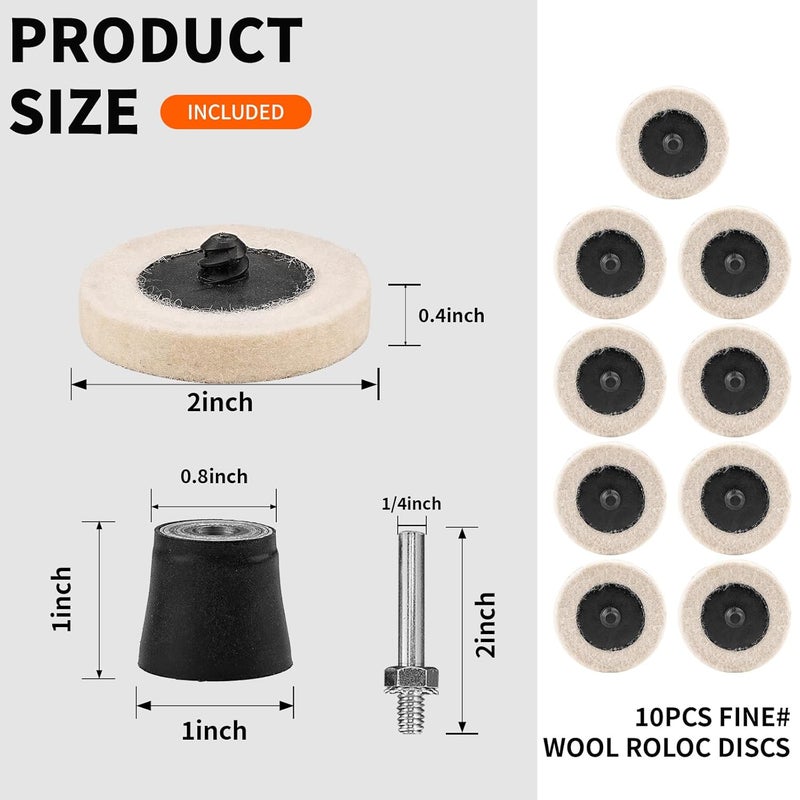 NuoDunco 20PCS 2 Inch Quick Change Discs Premium Wool Fine Polishing Wheel with 1/4" Holders for Die Grinder Surface Conditioning (20+1 Plus Kit) - Image 5